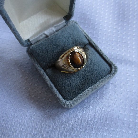 MEN’S VINTAGE TIGER EYE RING WITH SMALL CRYSTALS - Picture 7 of 10